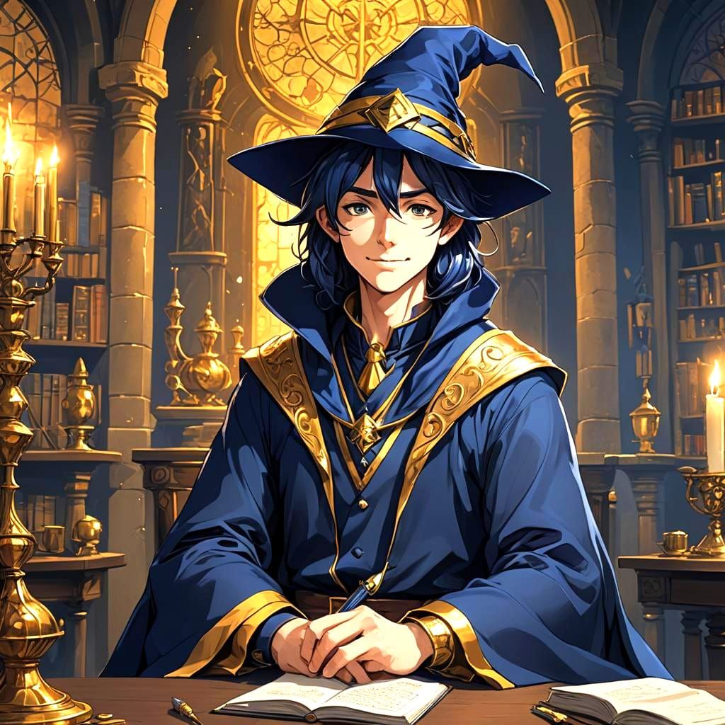 Teenage Wizard Portrait in a Castle Study