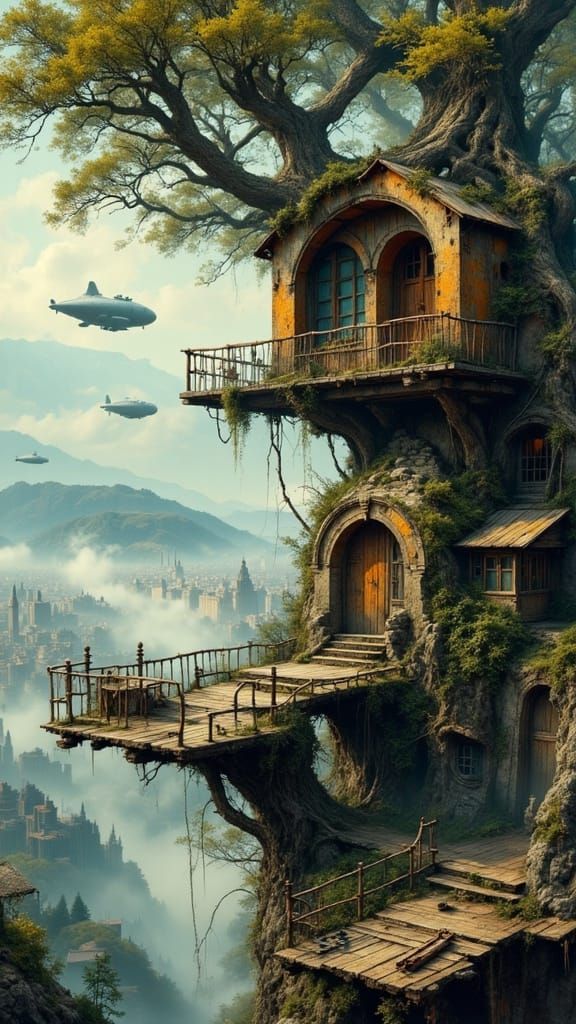 Steampunk Treehouse in Industrial Futurism Style