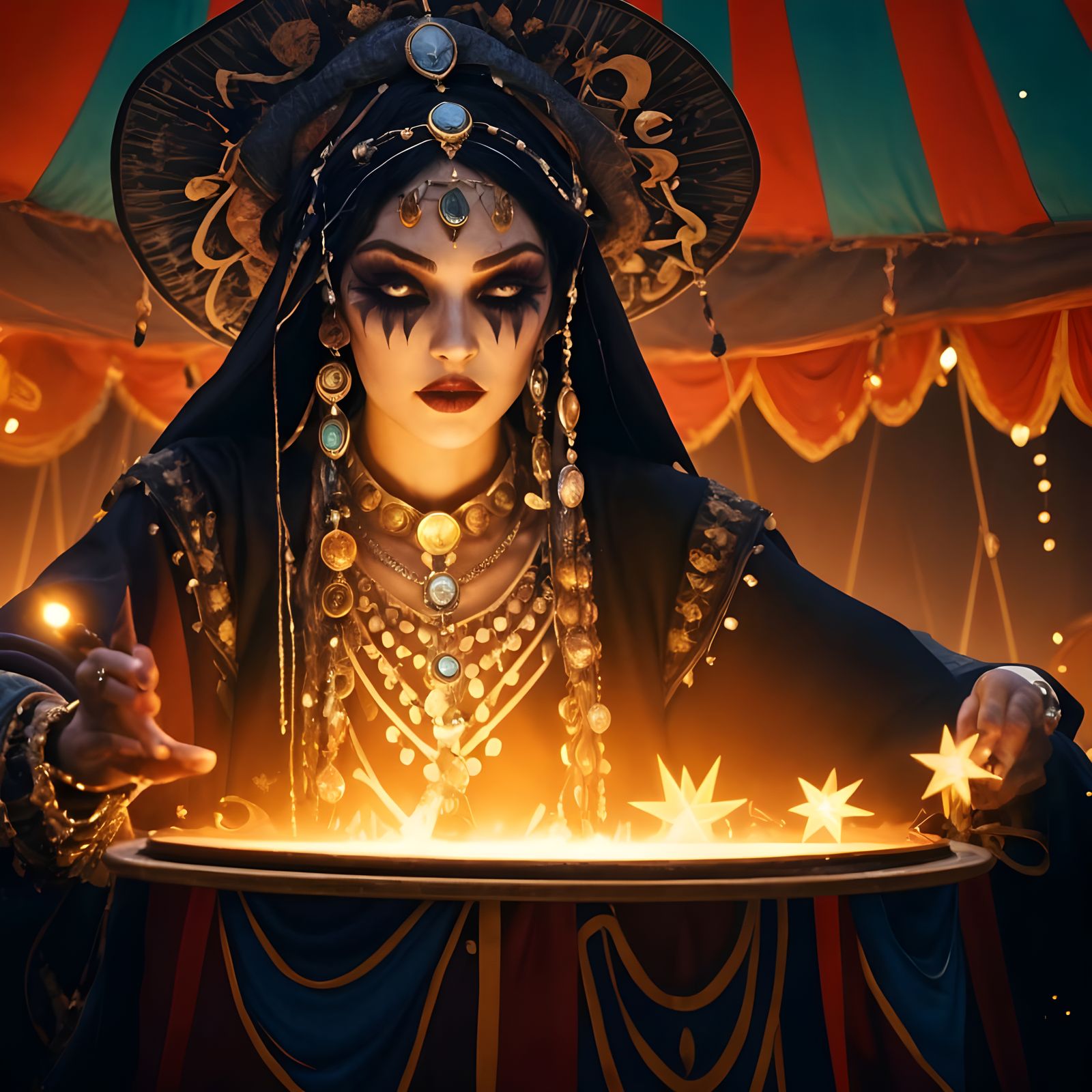 Vintage Carnival Fortune Teller in Dark Fairytale Style