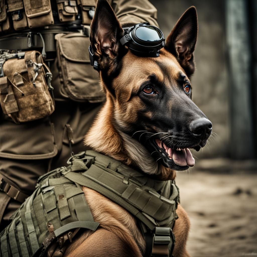 Belgian Malinois in Military Gear: Hyperrealistic Image