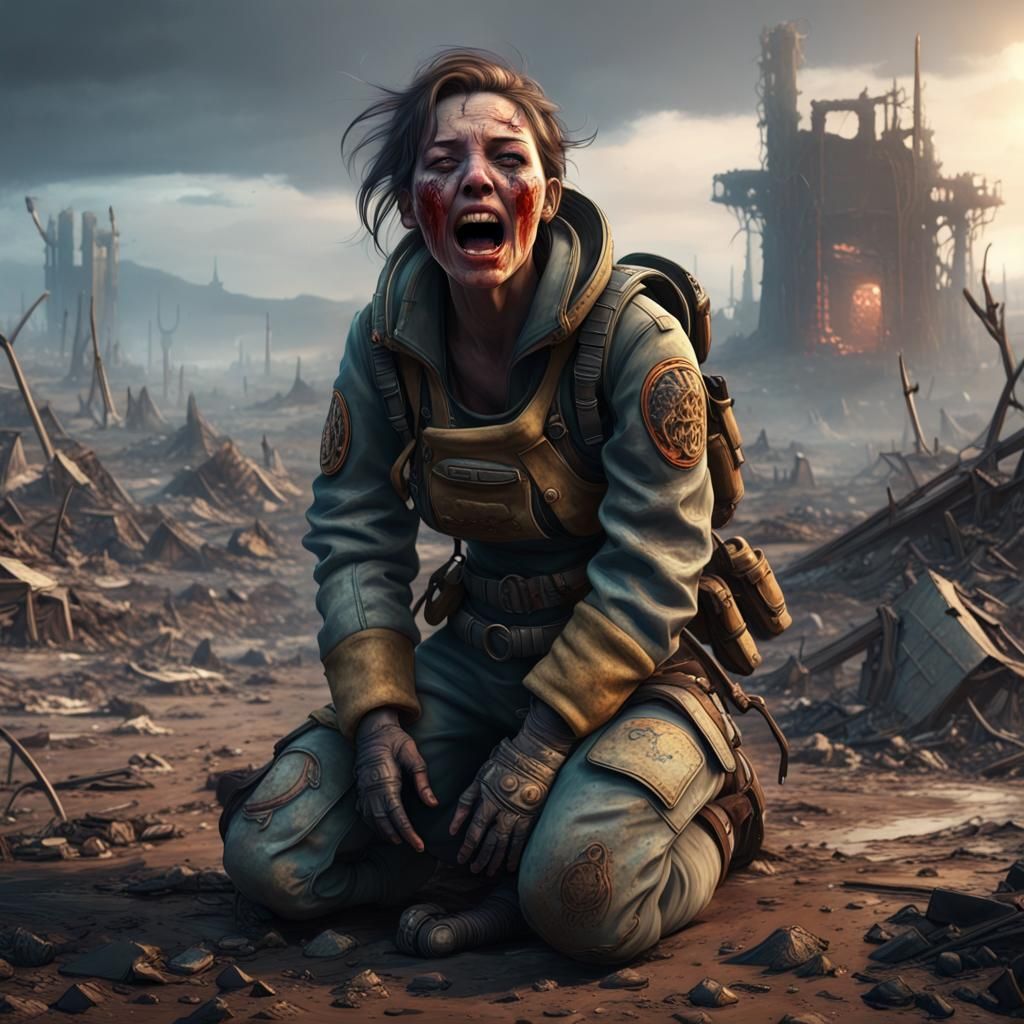 Post-War Wasteland: Woman's Grief in Dark Fantasy Art