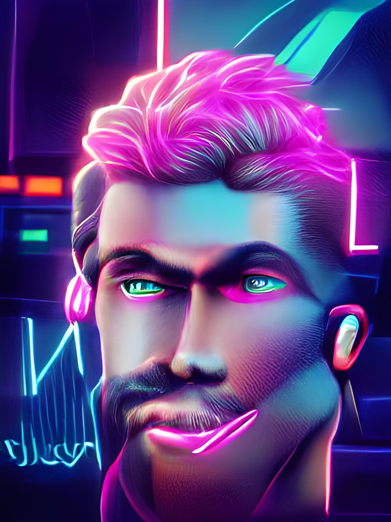 Synthwave Devil Portrait in Neon Retro Style