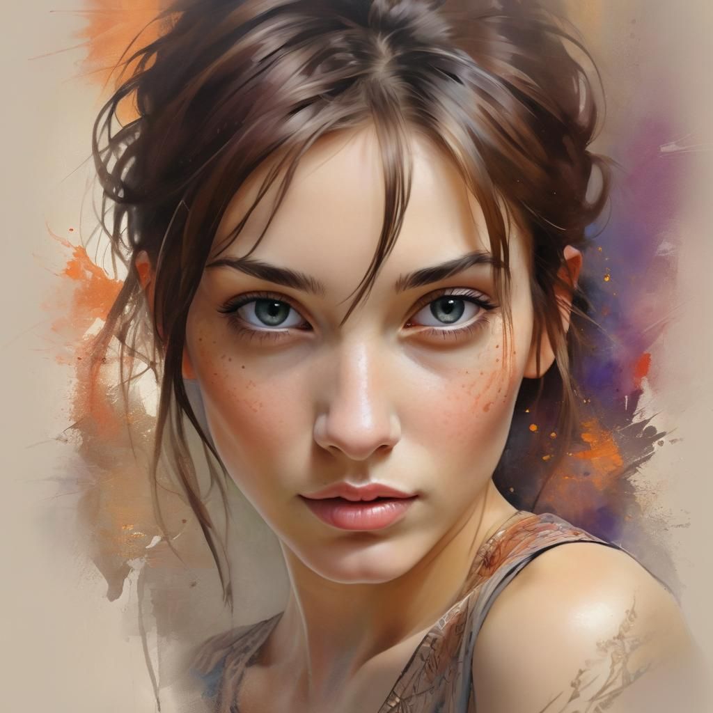 Portrait of Brunette with Henna Tattoos