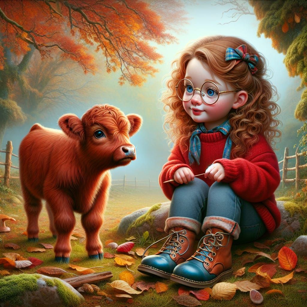 7 year old girl and a cow