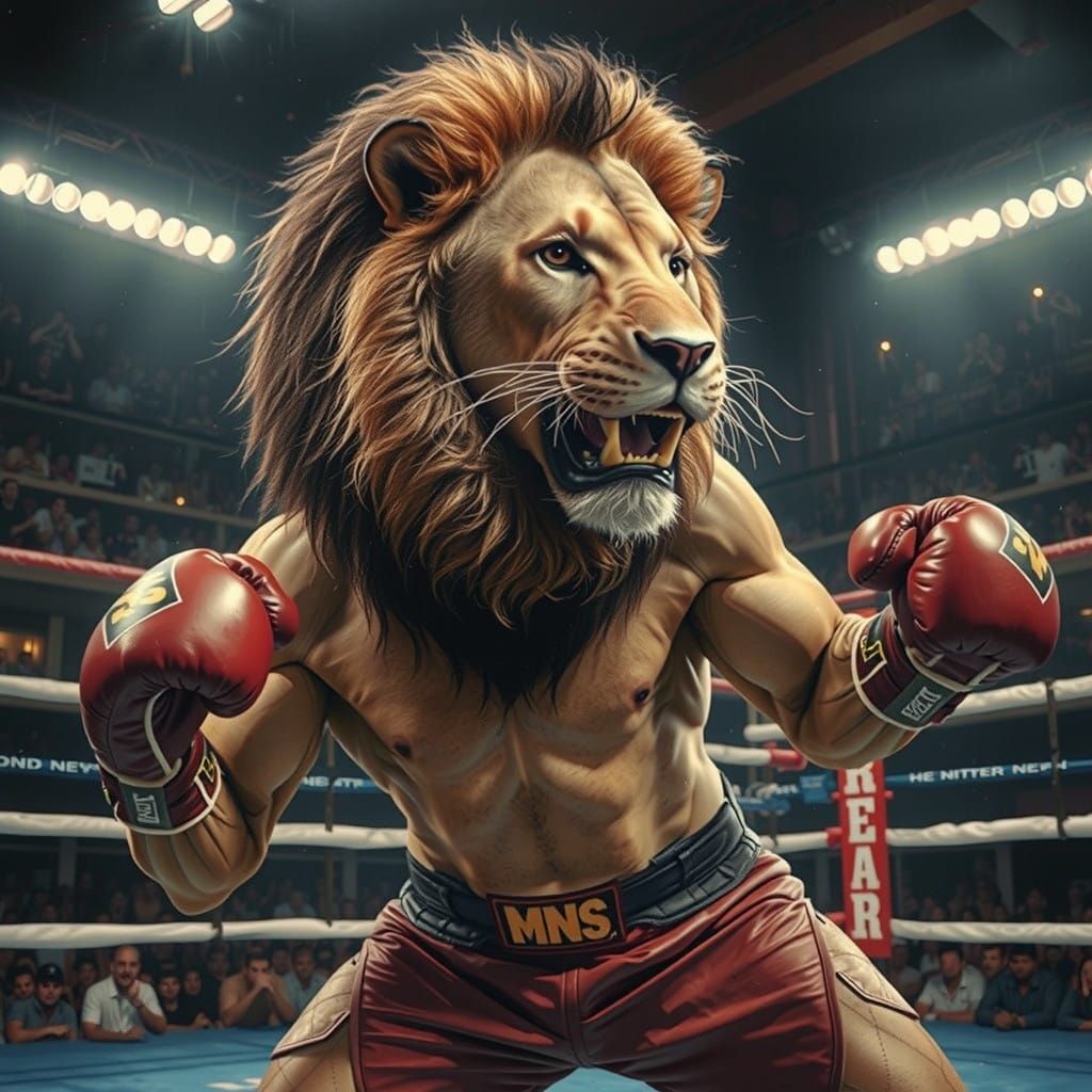 Majestic Lion in Vintage Boxing Ring