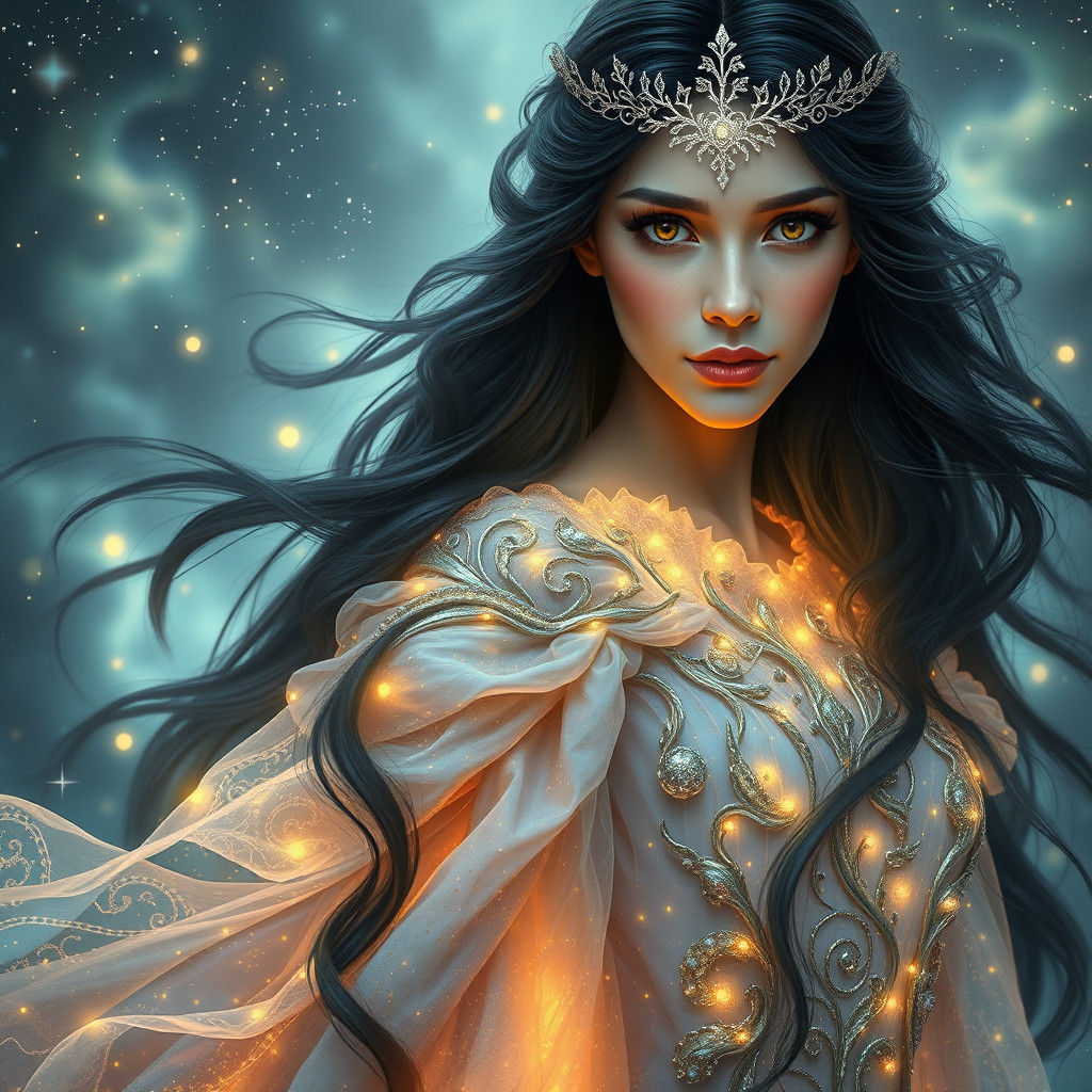 Ethereal Elf in Shimmering Gown: Digital Matte Painting