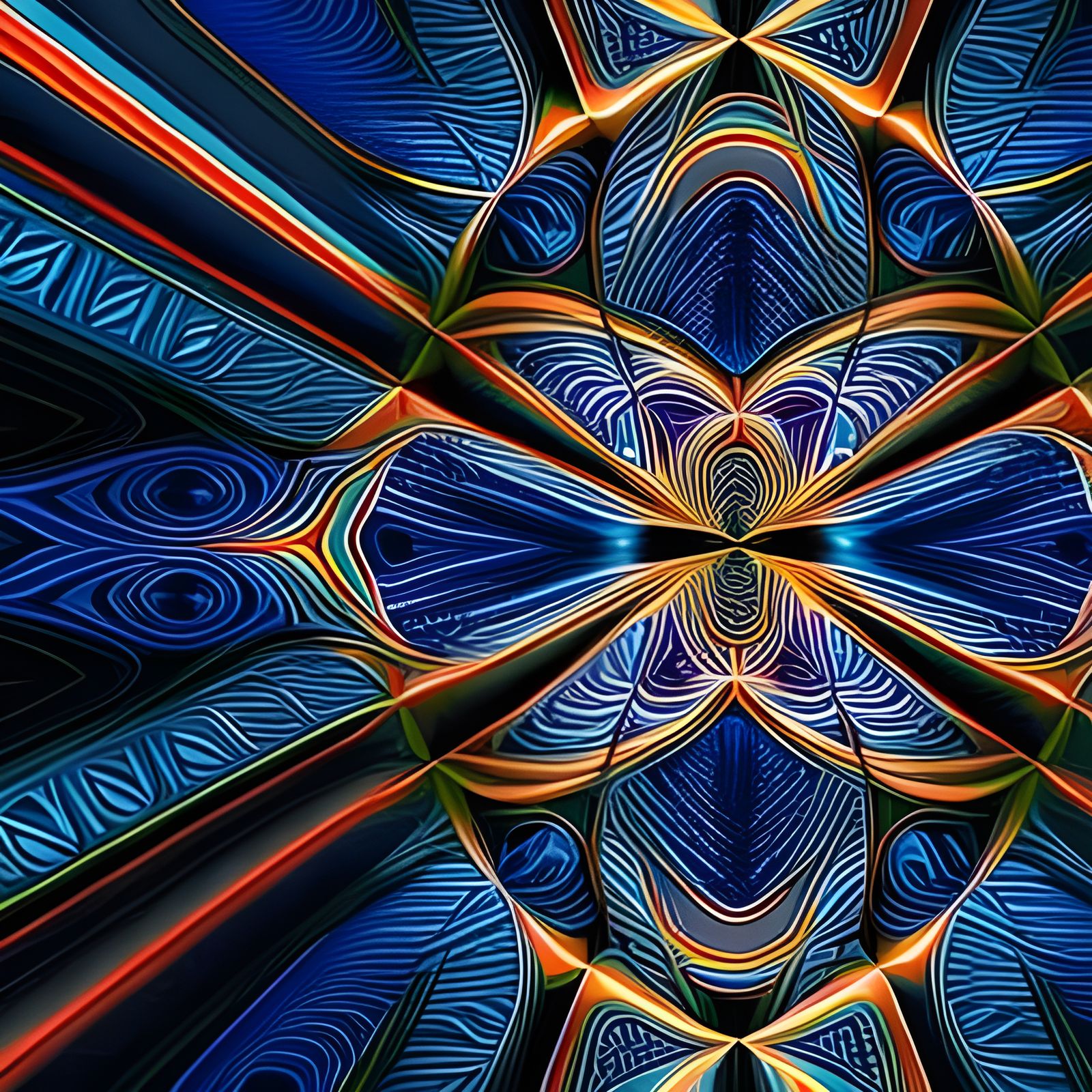 Vibrant Fractal Art with Symmetrical Geometric Patterns