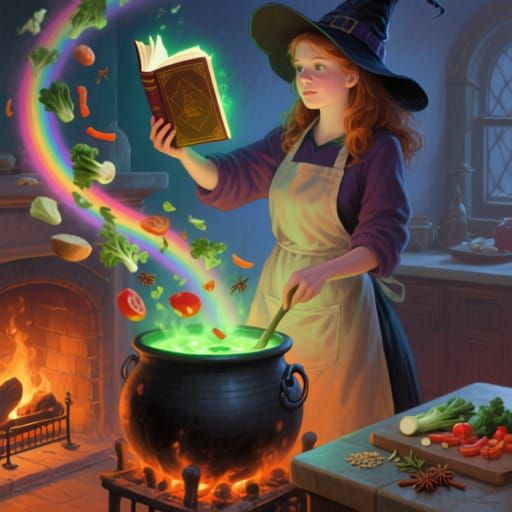 Magical Witch Cooking with Glowing Cookbook