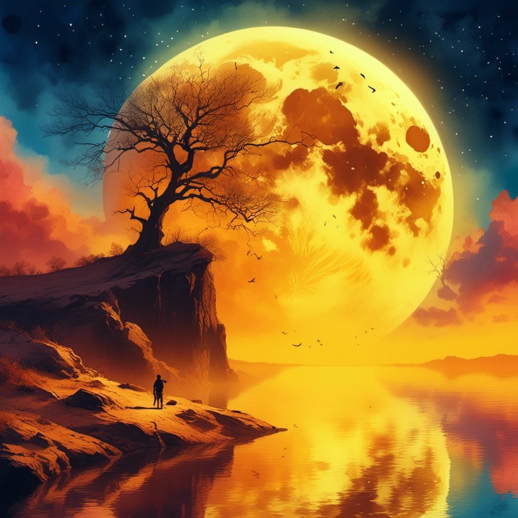 large & vibrant yellow moon