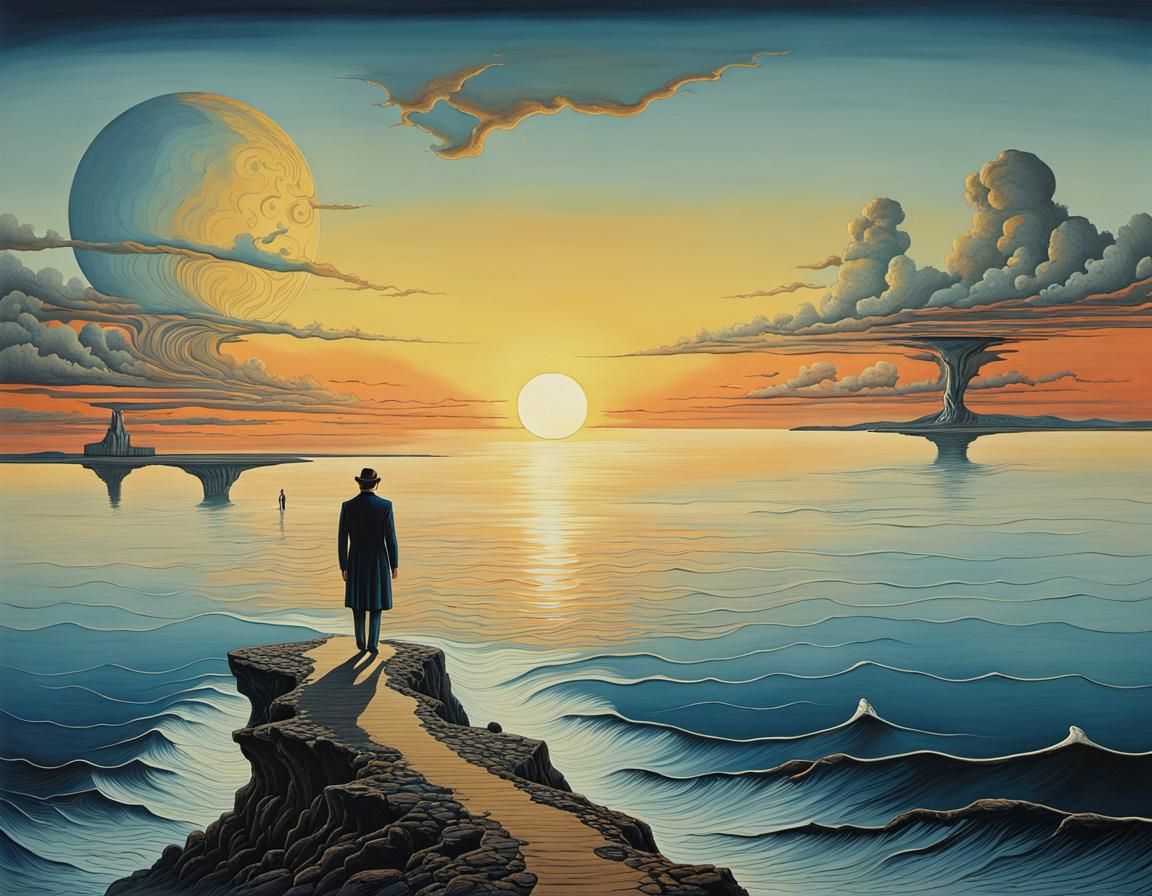 Vast Space Surreal: Lonely Walker at Sunset