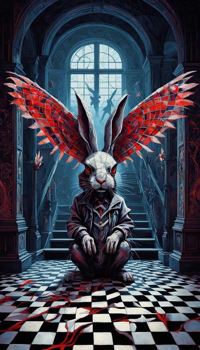 Mysterious Vampiric Bunny Angel of Death in Decaying Gingham...