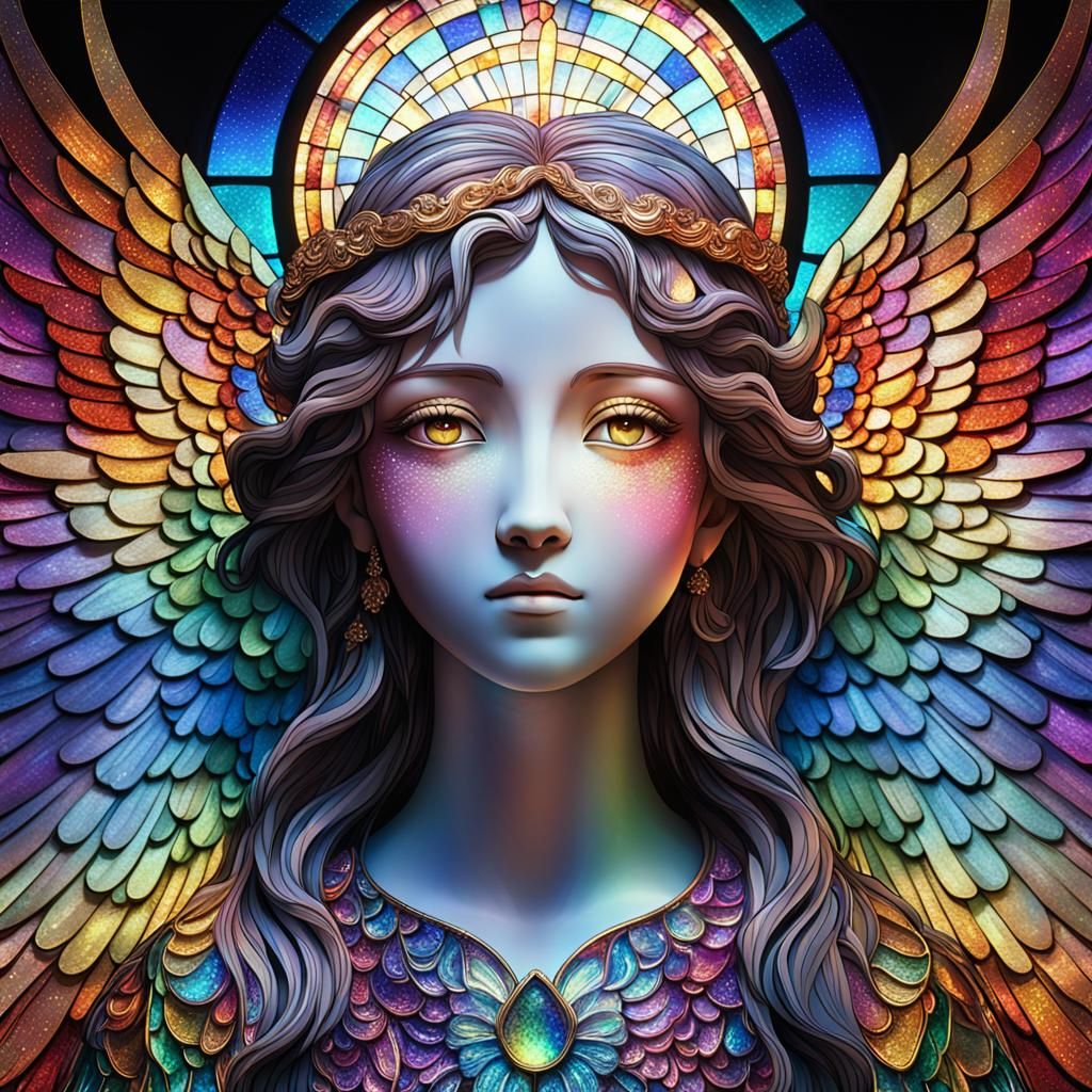Stained Glass Anime Angel in 3D Render
