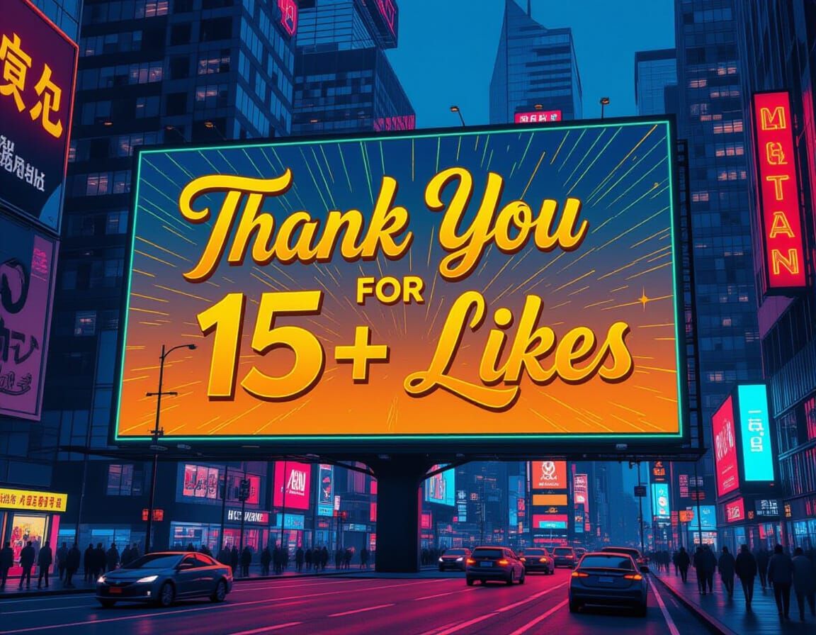 Cyberpunk Billboard Thank You Message in Neon Cityscape
