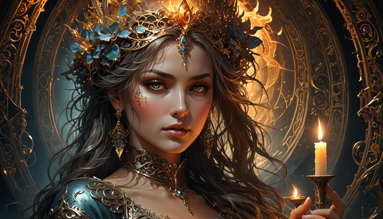 Candle Portrait Reflecting Woman, Hyperrealistic Art