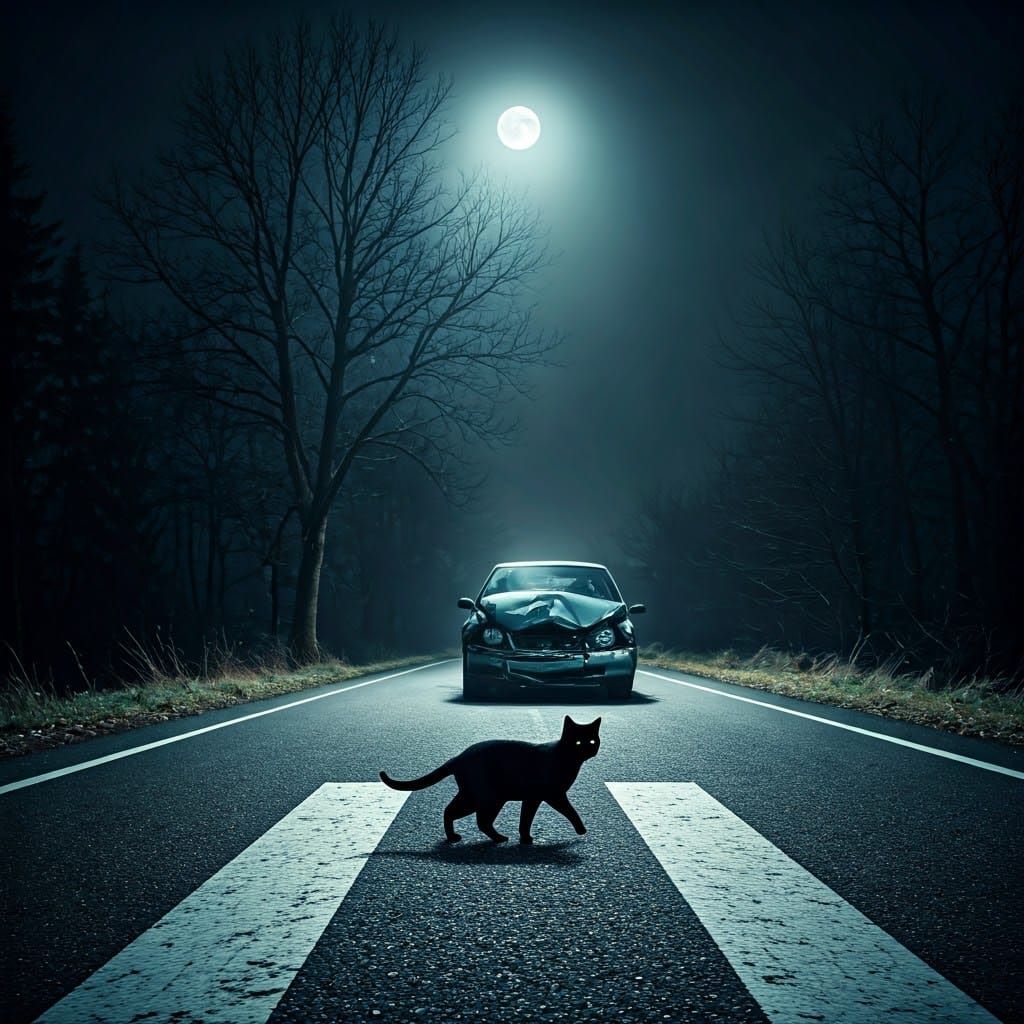 Dramatic Black Cat Crossing: Cinematic Film Still