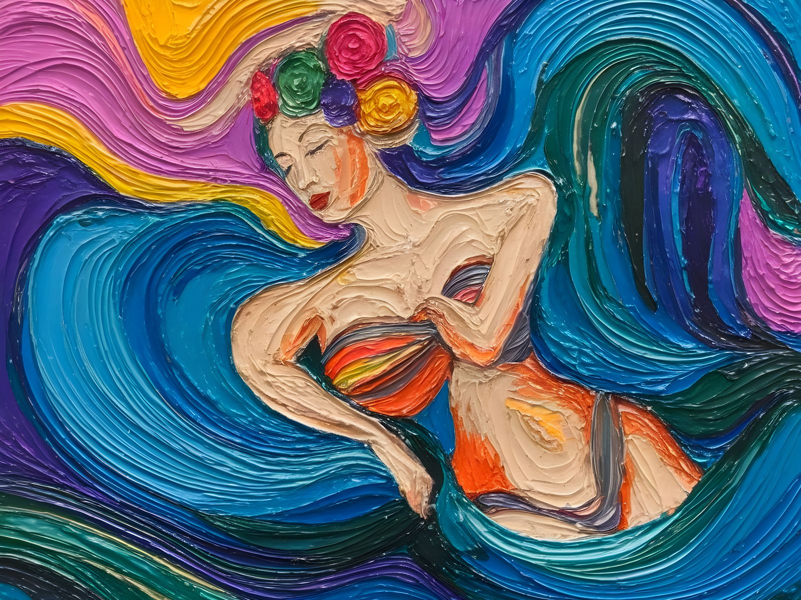 Undulating Female Bodyscape in Impasto Style