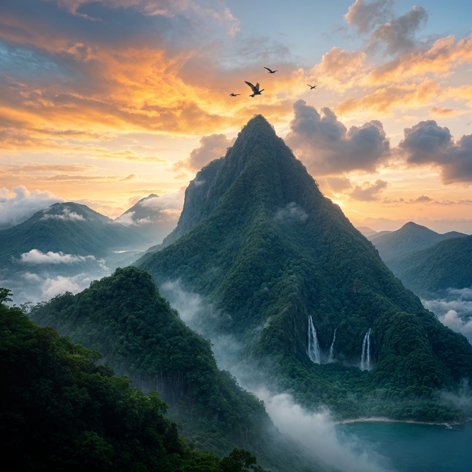 Tropical Island Paradise with Lush Rainforest and Volcanic L...