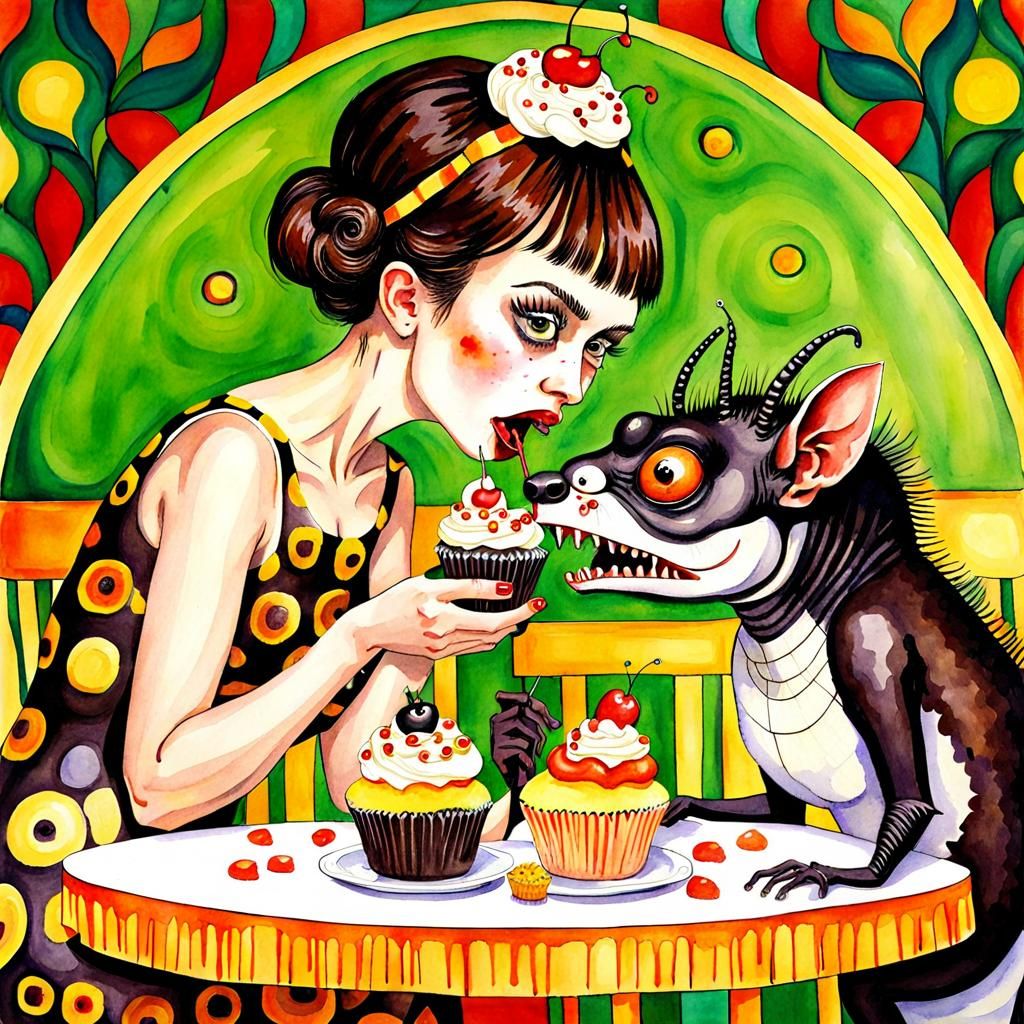 Whimsical Cupcake Party: Art Nouveau Watercolour