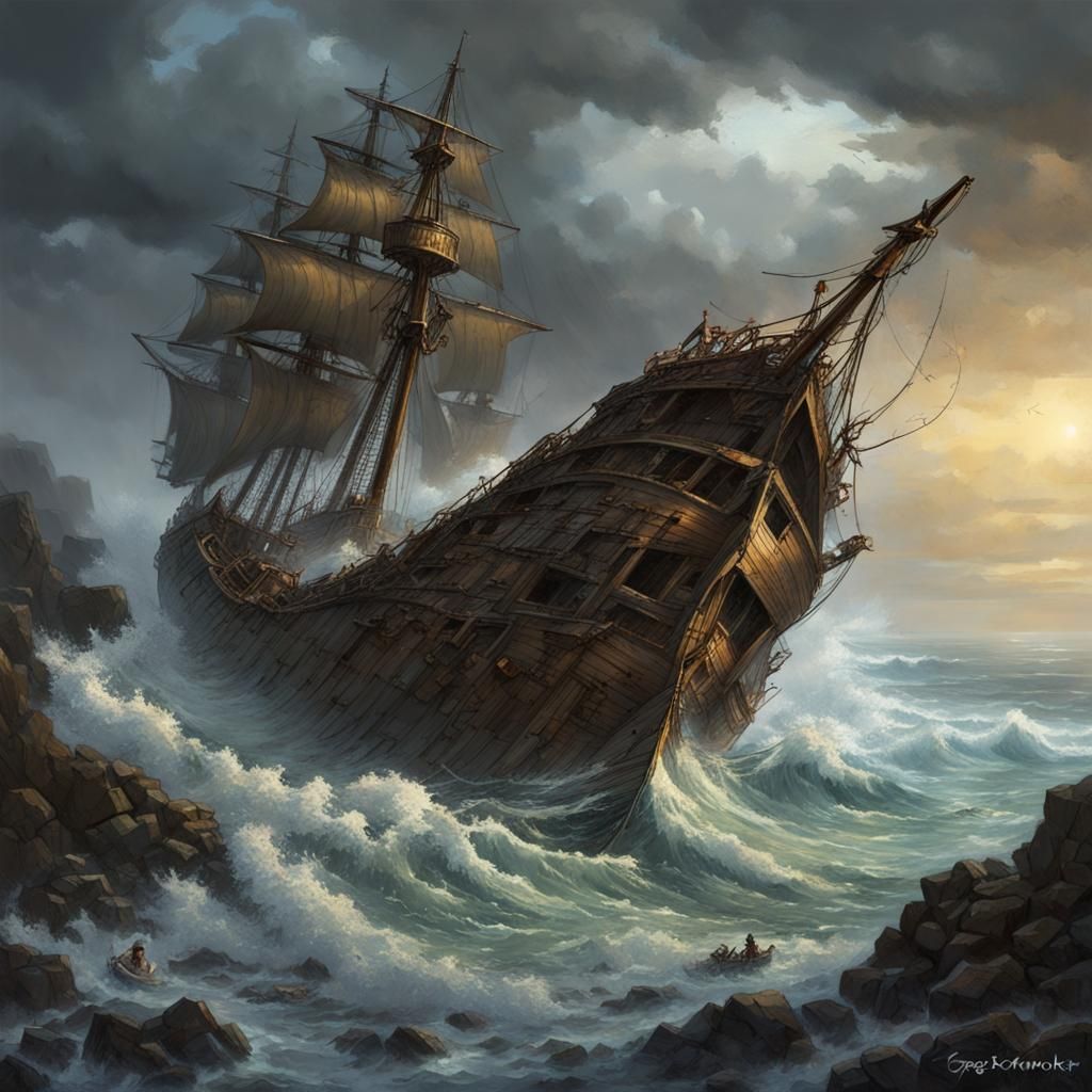 Sinister Pirate Shipwreck on Stormy Cliffs