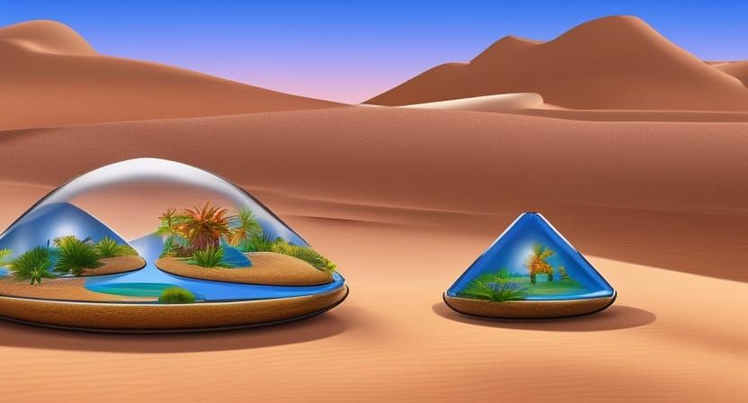 Hourglass in Desert Oasis: Fantastical Digital Art