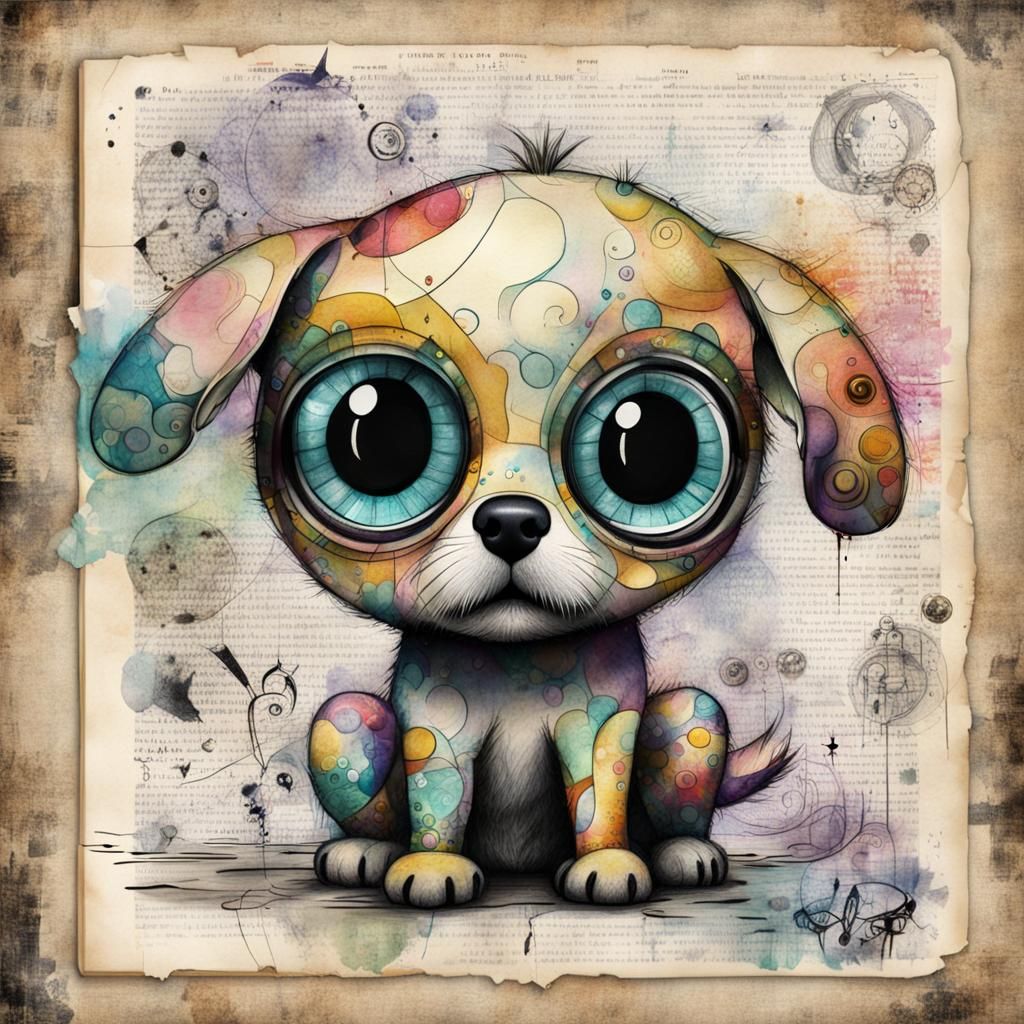 Cute Puppy Sketch in Pop Surrealism Style