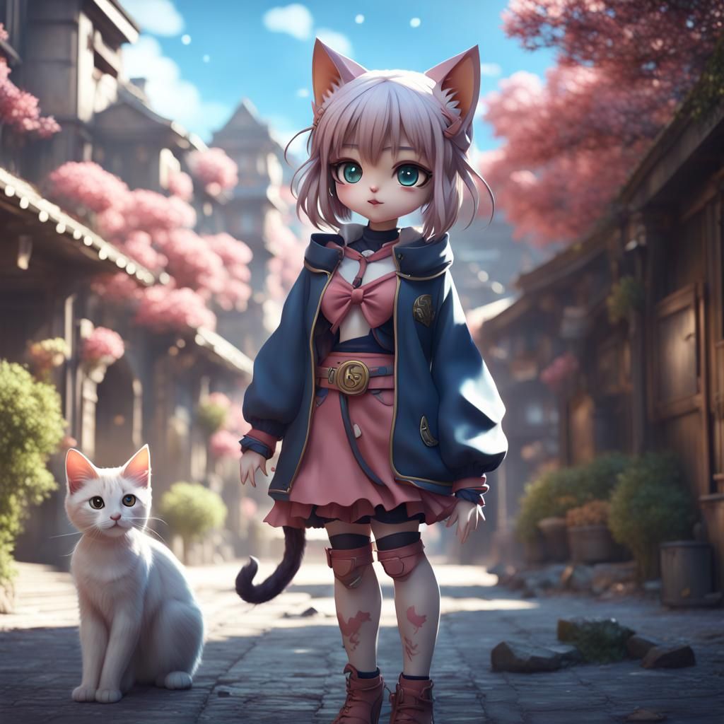 Cute Anime Cat Girl in Detailed Digital Art