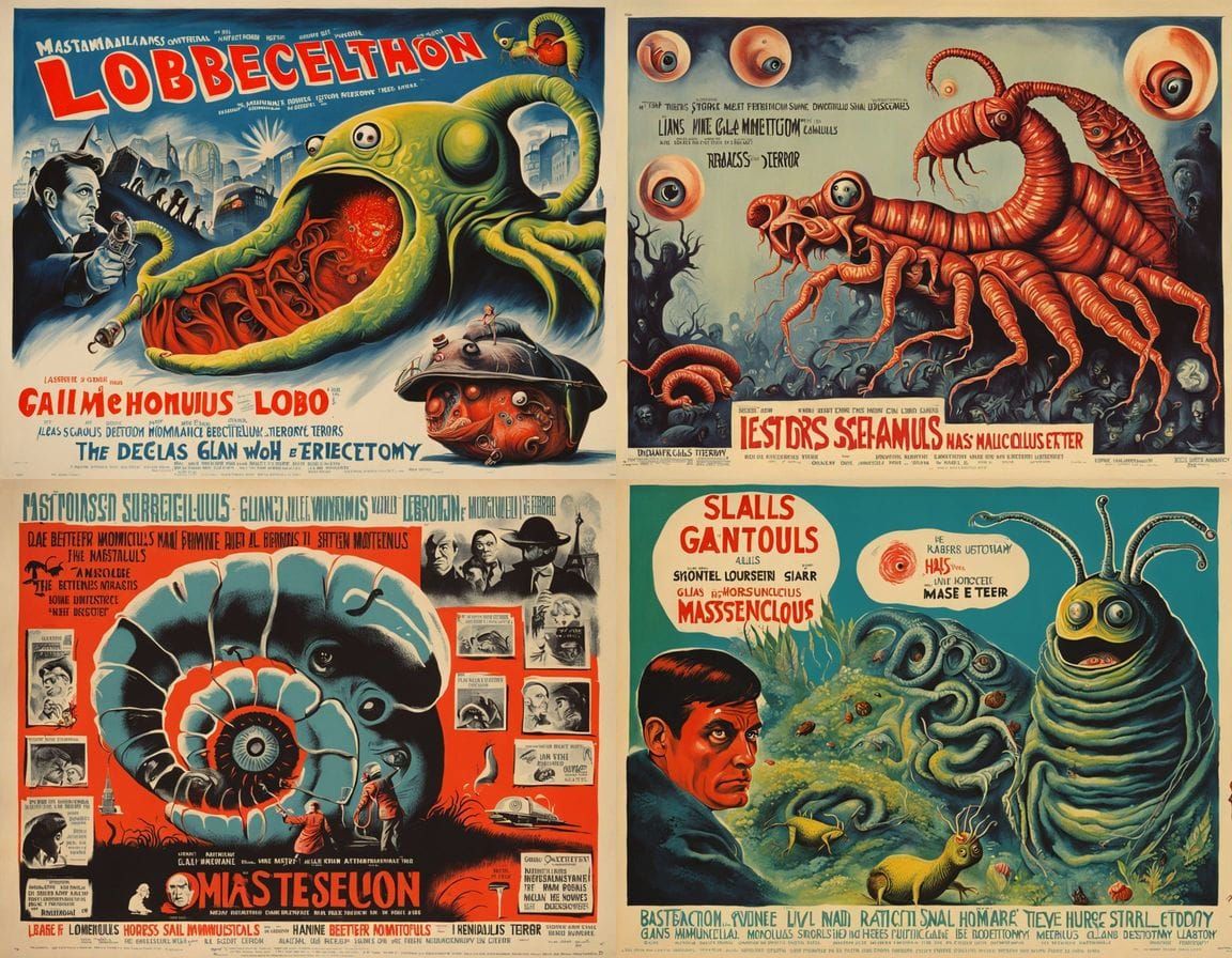 Grotesque 1960s Horror Movie Poster in a French New Wave Sty...