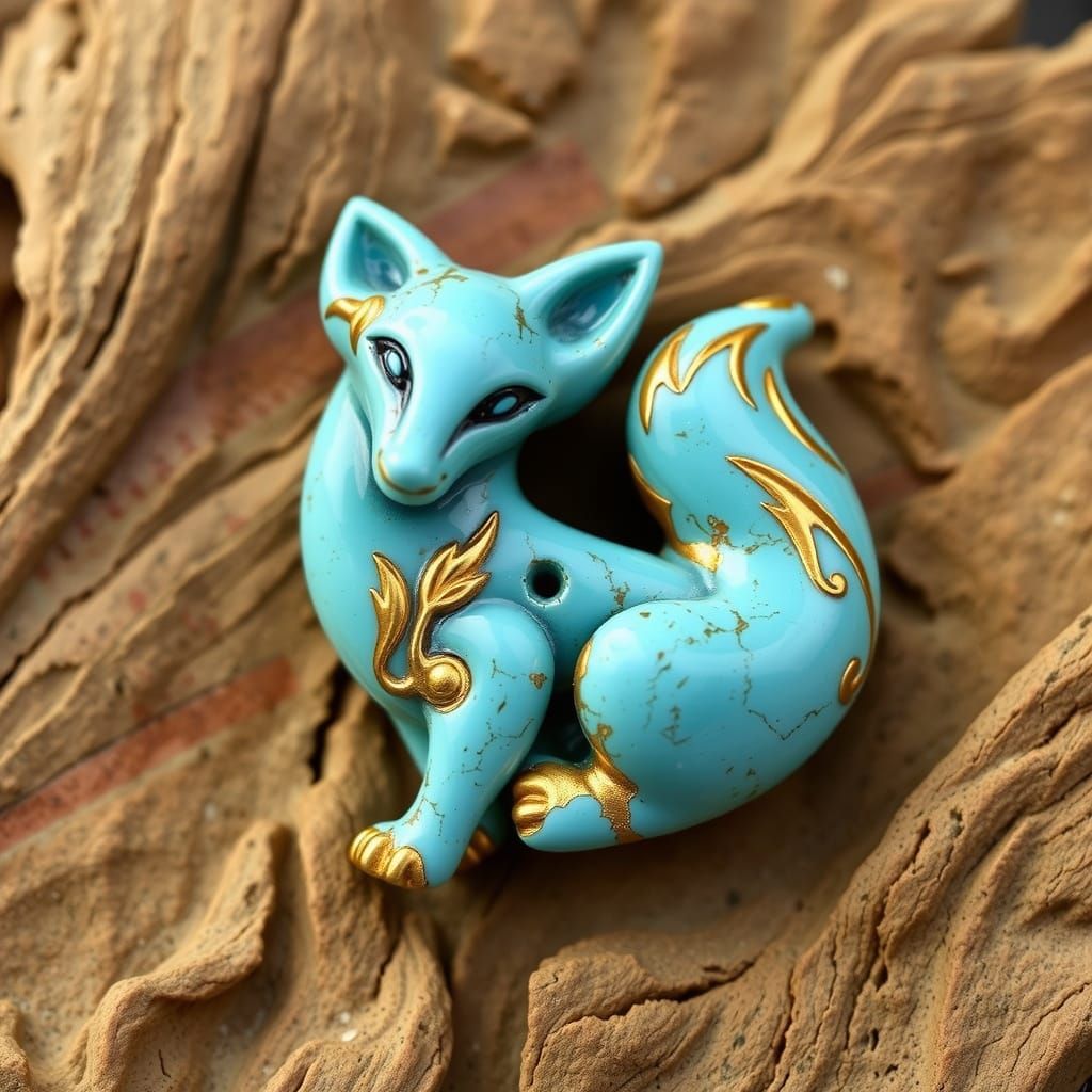 Turquoise Fox Amulet Carving