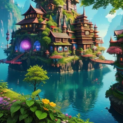 Vibrant Utopian Fantasy of Sustainable Living