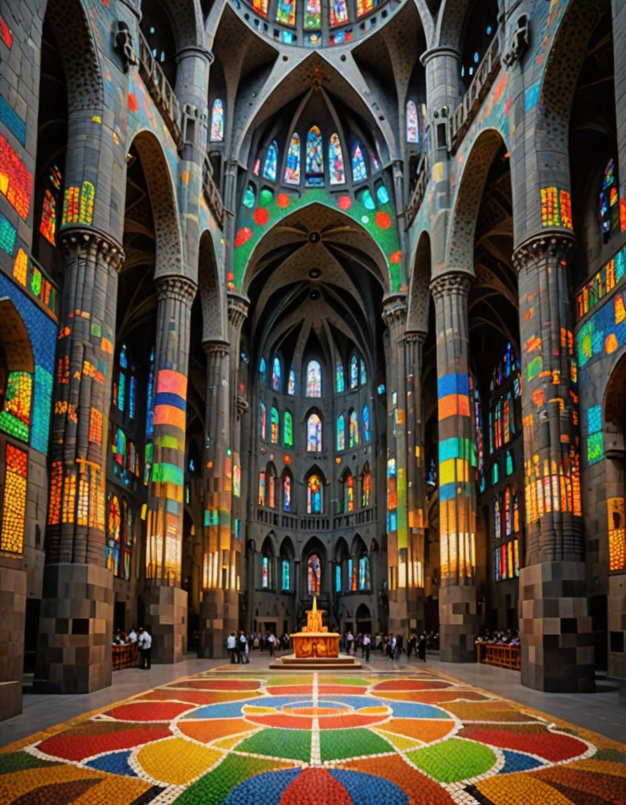 Surreal Kinetic Pointillism of Barcelona's Iconic Basilica