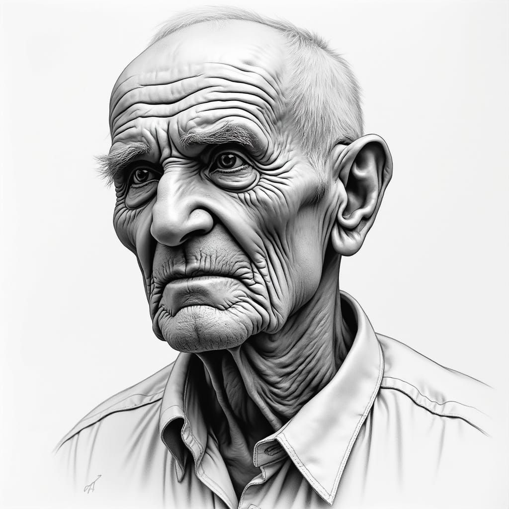 Detailed Pencil Drawing of an Elderly Man's Face