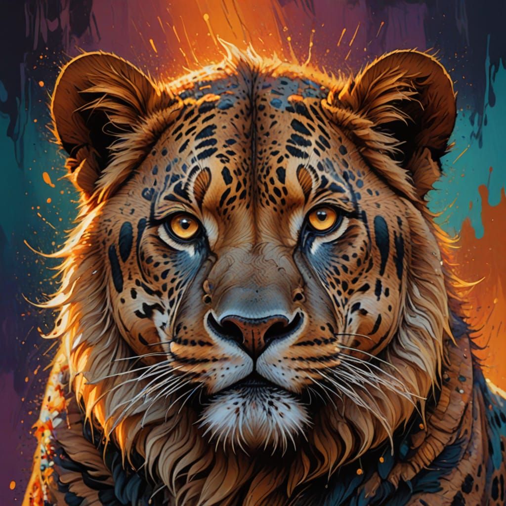 Intricately Detailed Regal Wildlife Portrait in Vibrant Colo...