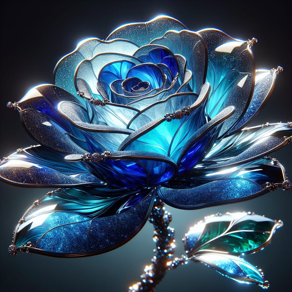Radiant Blue Stained Glass Rose in High Definition