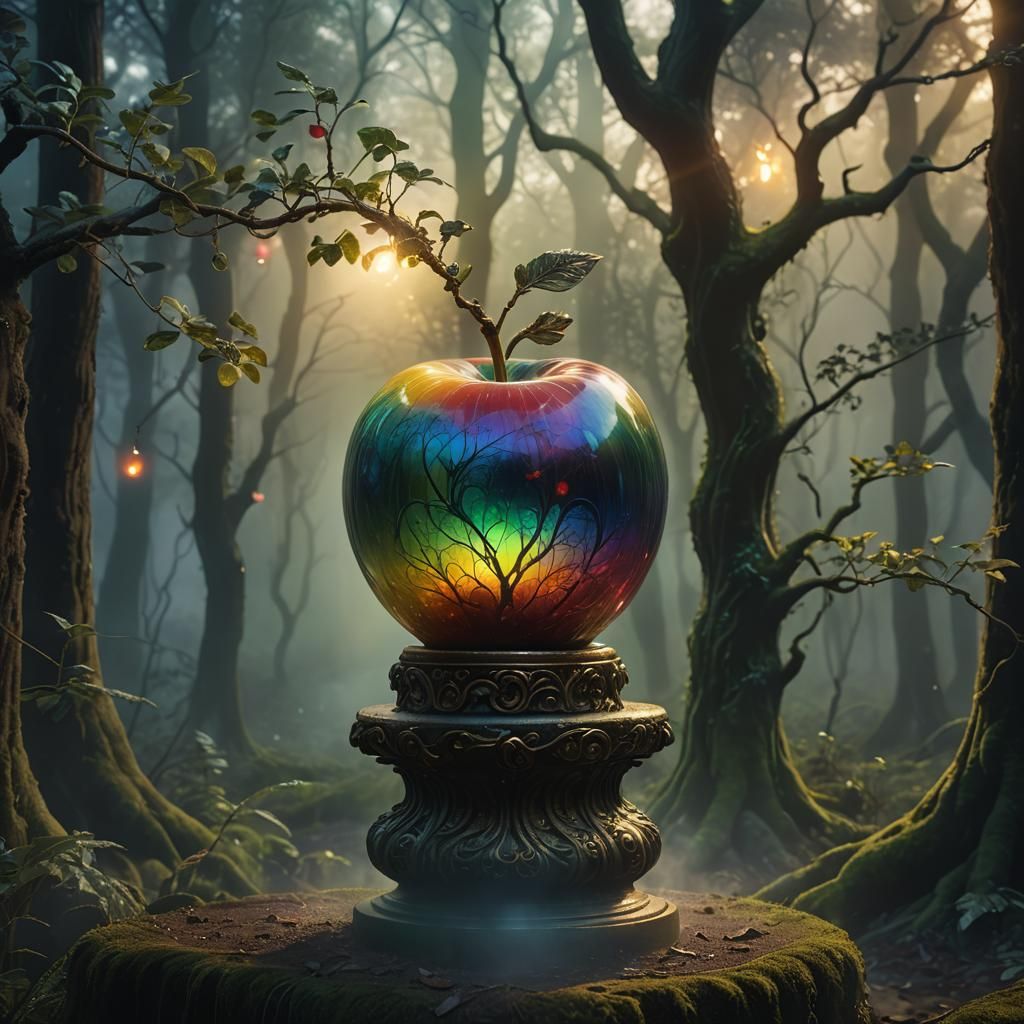 Rainbow Glass Apple in Mystical Forest