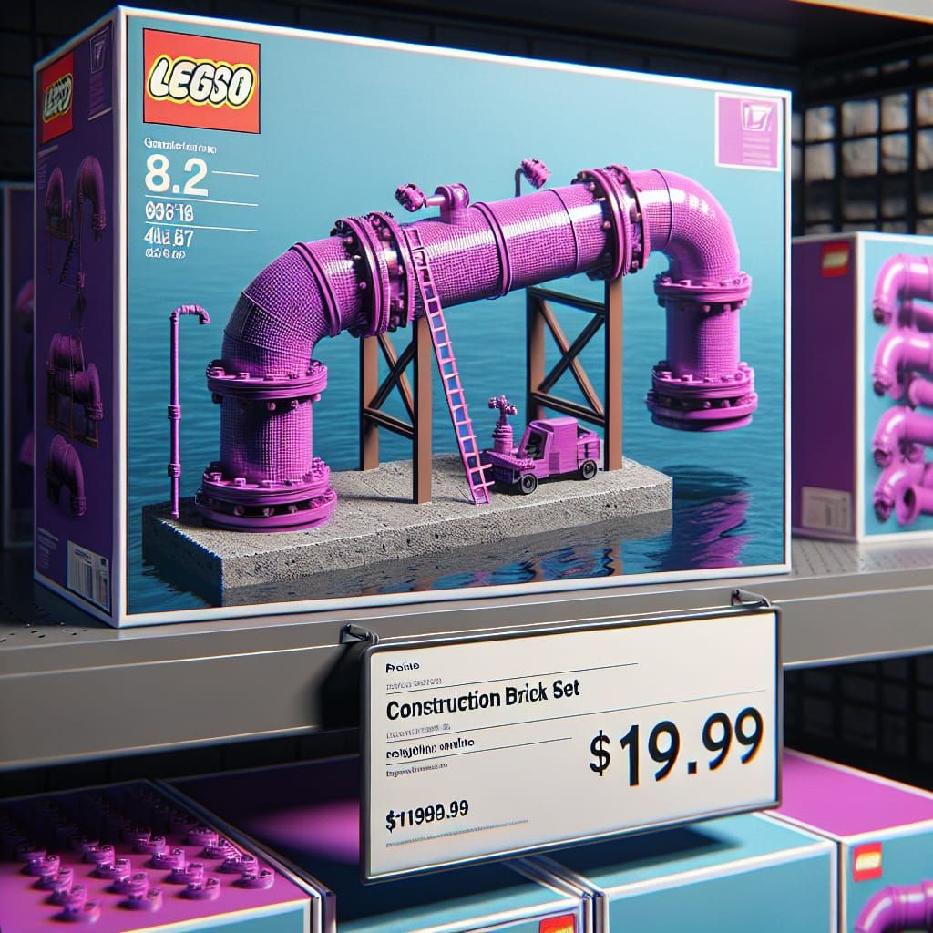 Hyperrealistic Purple Construction Brick Set in Packaging