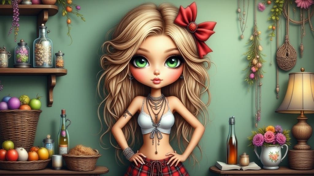 <lora:Hand Drawn Bohemian:1.0> <lora:Whimsical:1.0> A volupt...