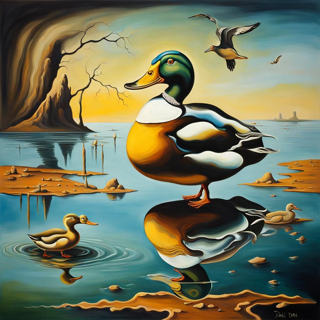 Surreal Duck in Salvador Dali Style, Oil on Canvas