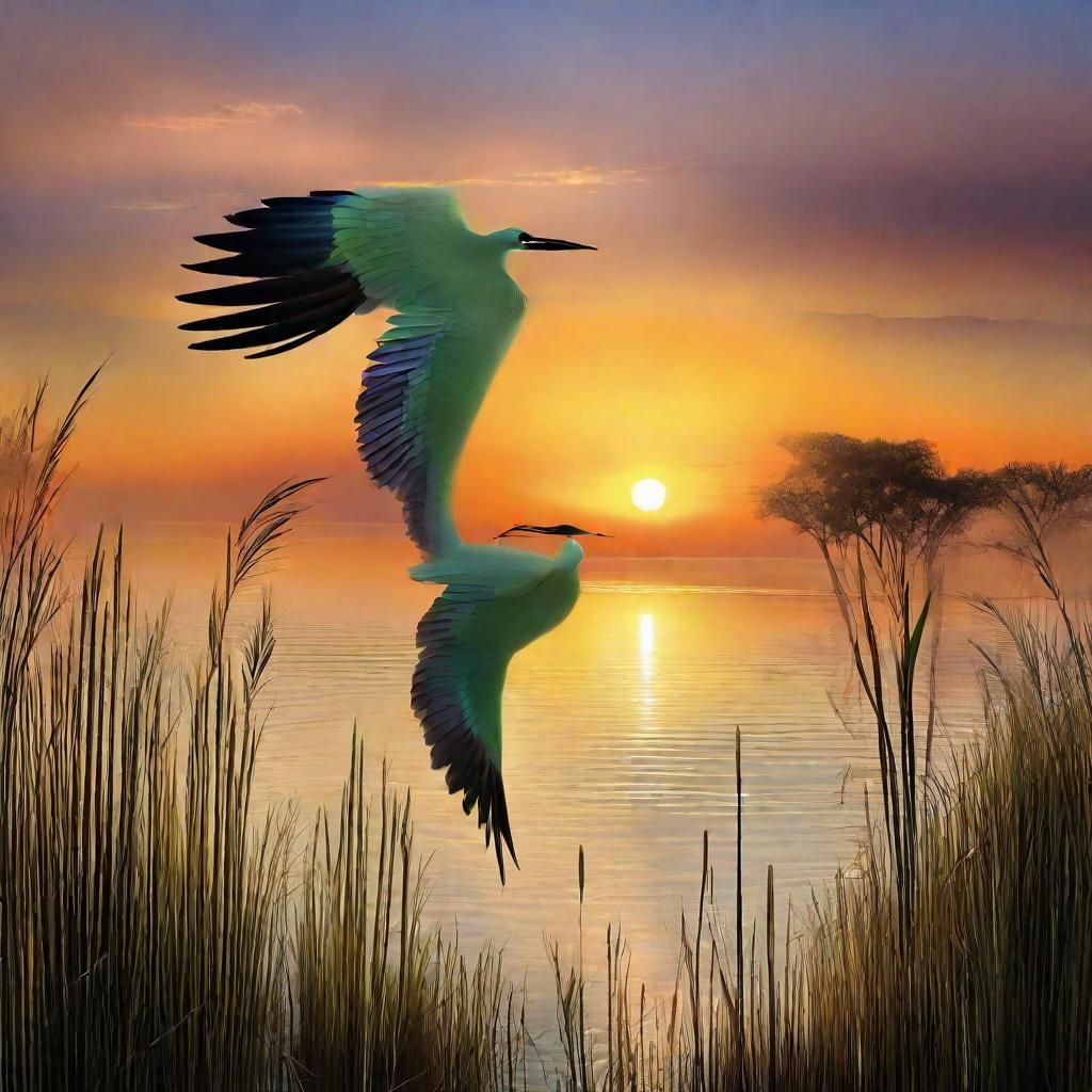 Ibis Bird in Wetlands at Sunrise