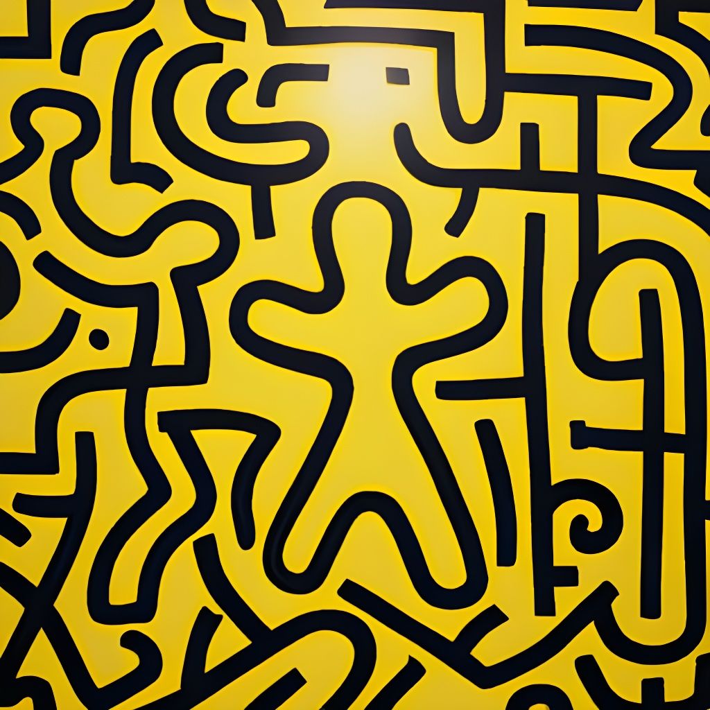 Dynamic Figures in Haring-Inspired Pop Art Style