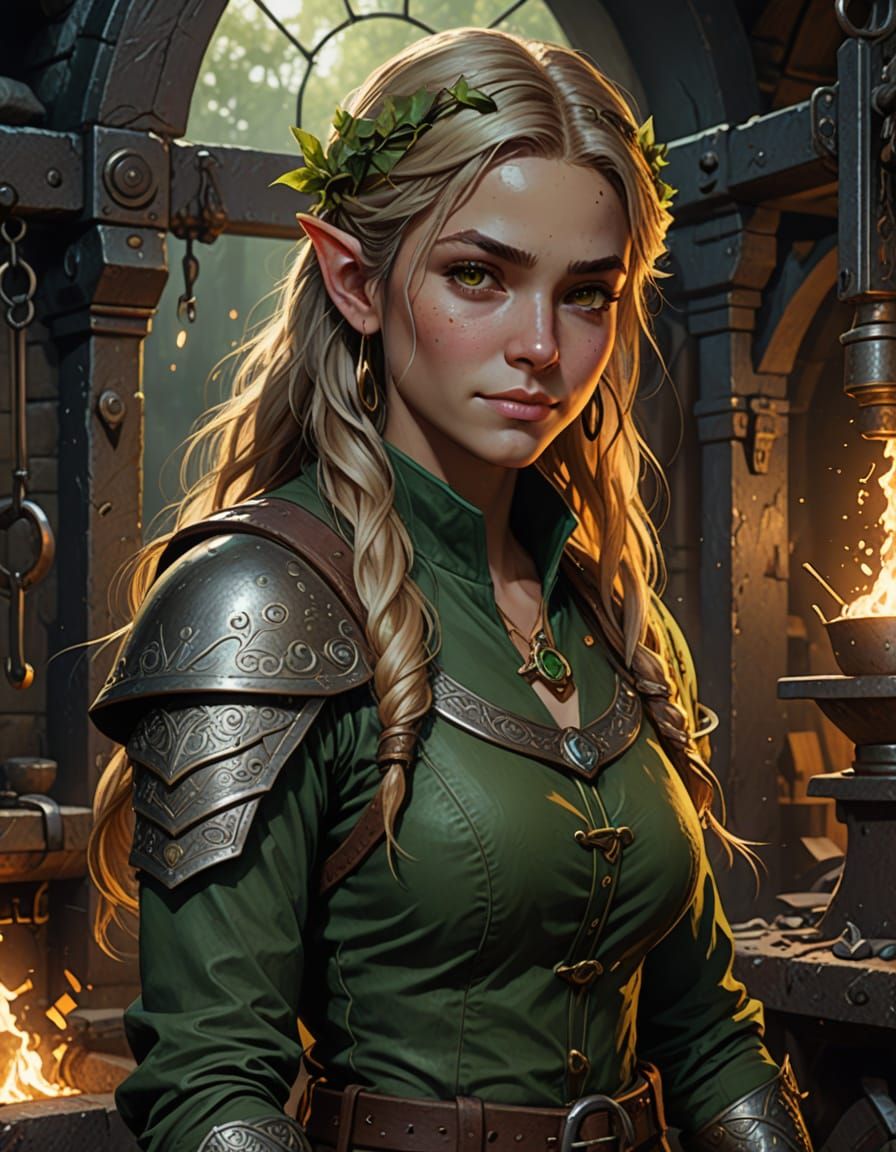Elf Blacksmith Concept Art in Dark Fantasy Style
