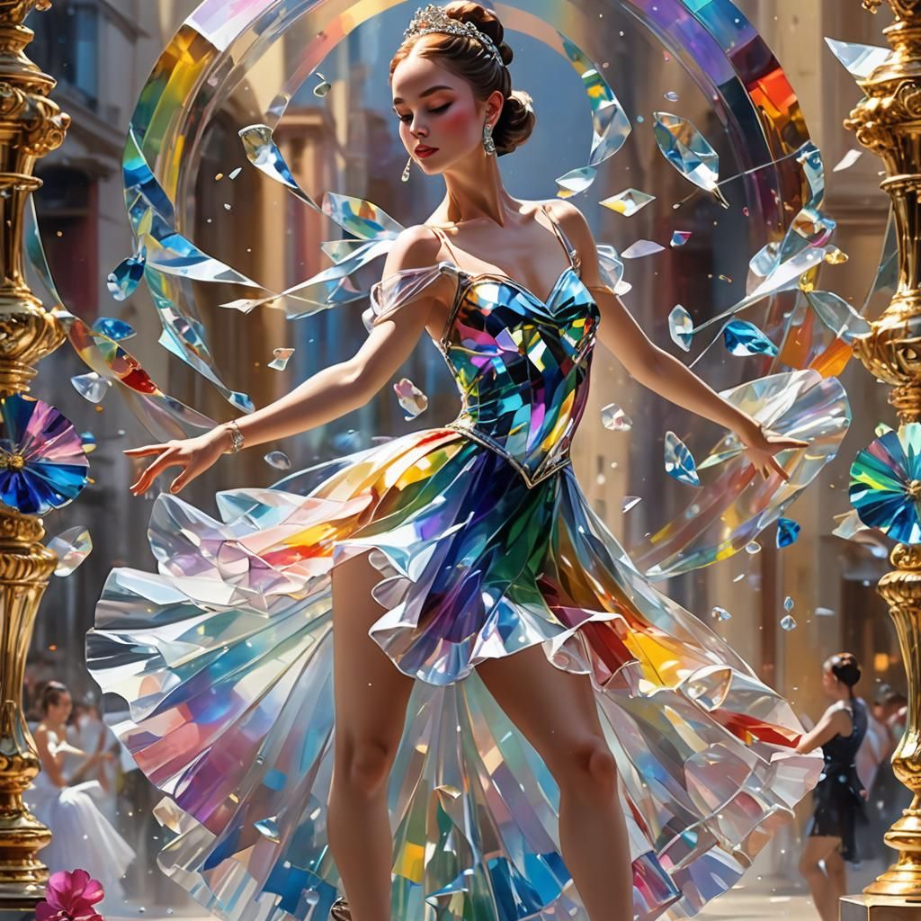 Rainbow Crystal Ballerina Statue in Vibrant Fantasy Style