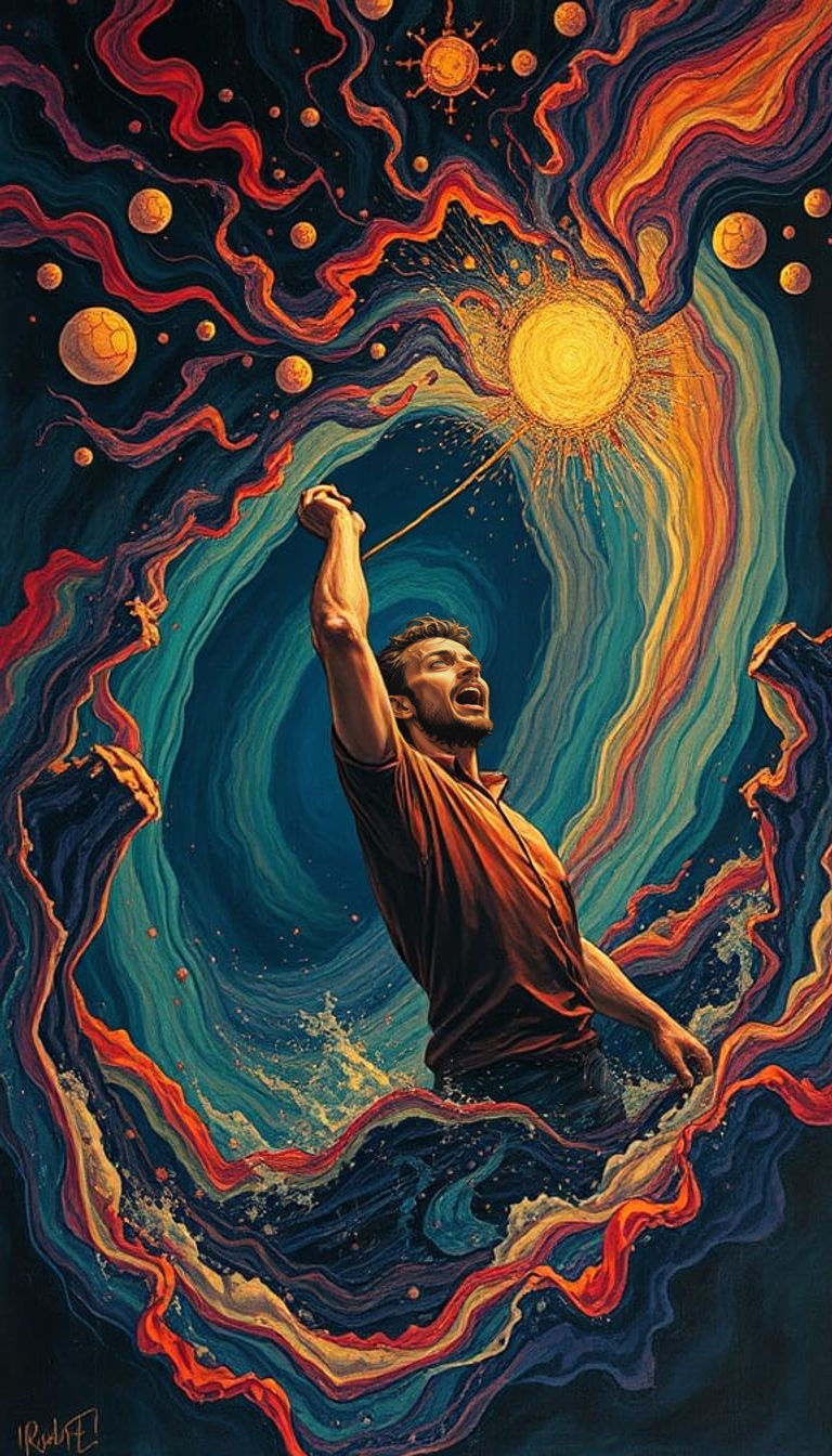 Throwing a Lifeline into the Swirling Abyss of the Manic Mind Moebius contrasting colors deep color art deco expressioni...