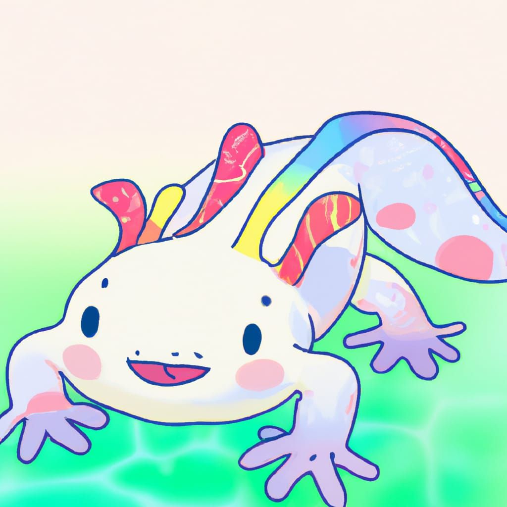 Adorable Multicolored Axolotl Salamander in Chibi Style