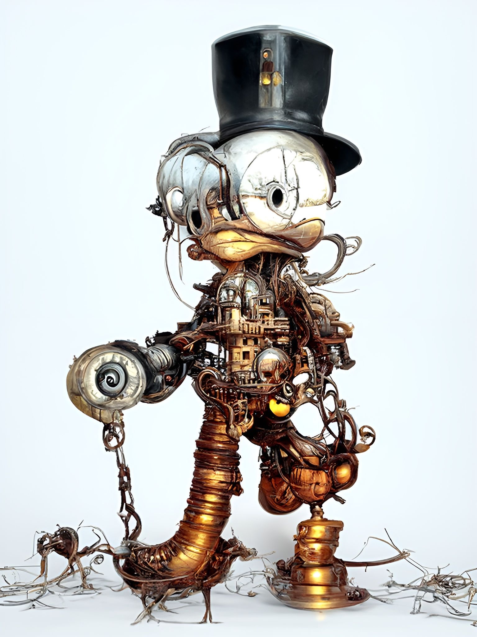 Steampunk Eldritch Biomechanical Scrooge McDuck in 8K