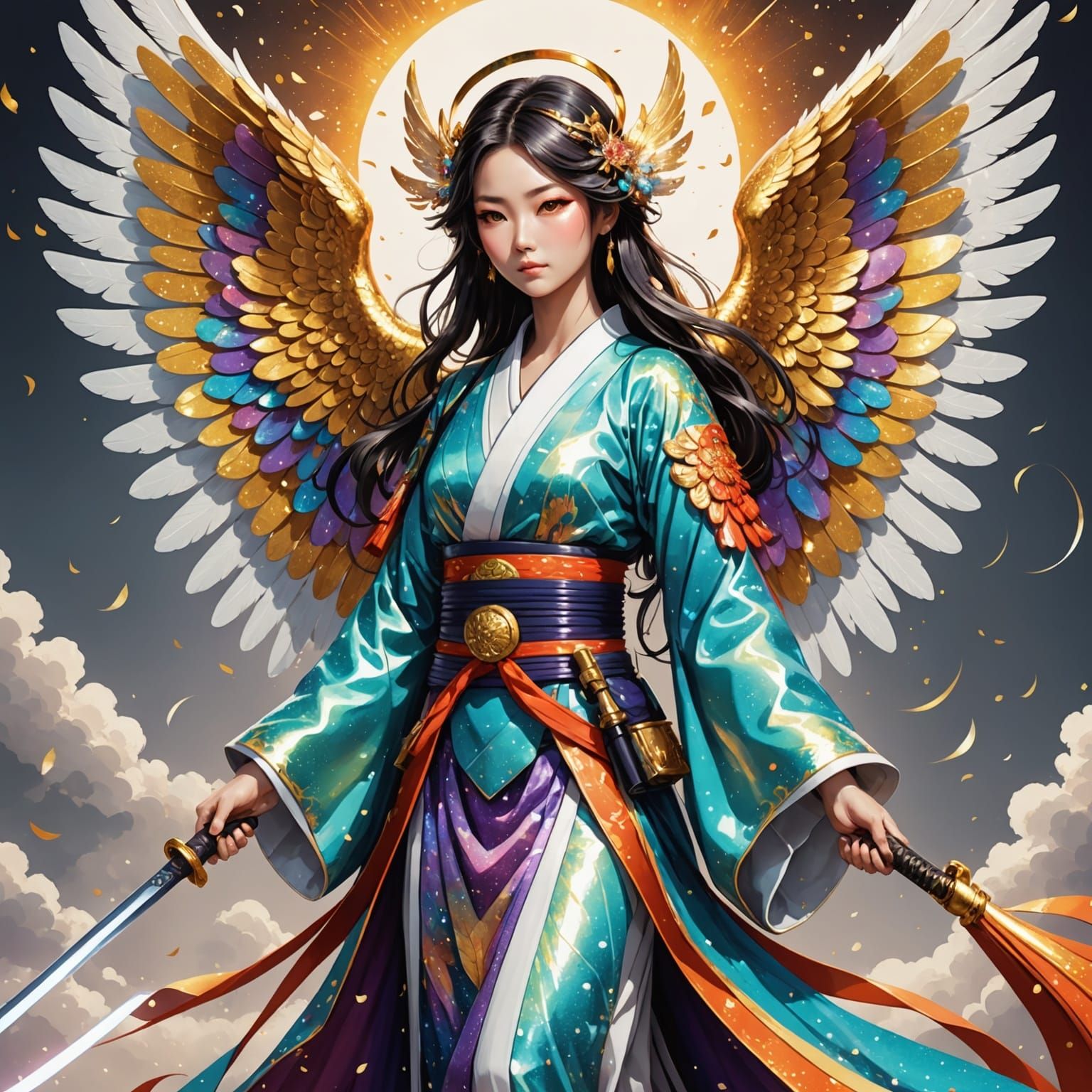 Japanese Angel with Pearlescent Wings in 3D Render