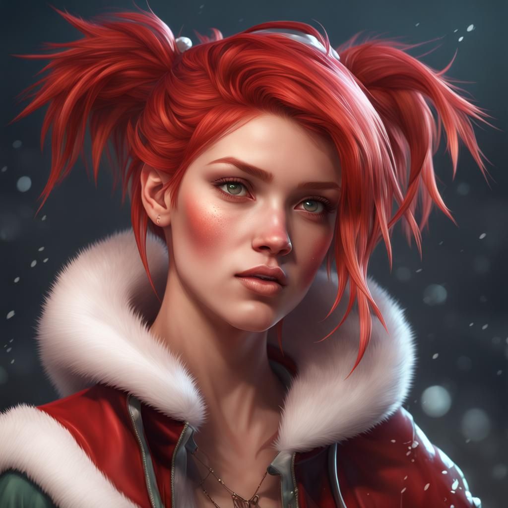 Santa Girl Portrait in Detailed Digital Art Style