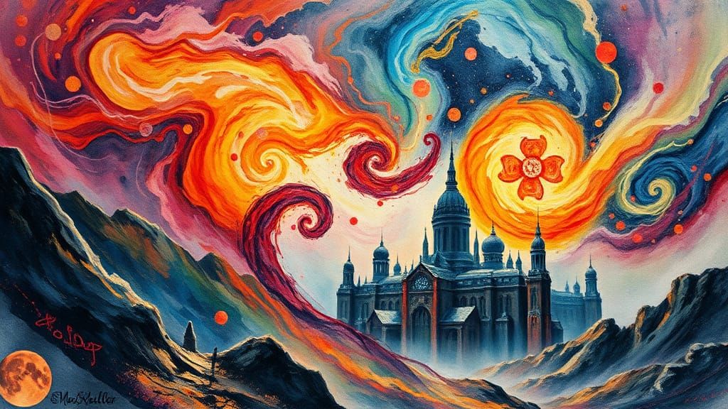 Colorful Space Dust in Dystopian Impasto Landscape