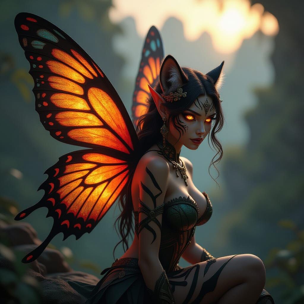 Detailed Tiger-Marked Fairy with Golden Eyes