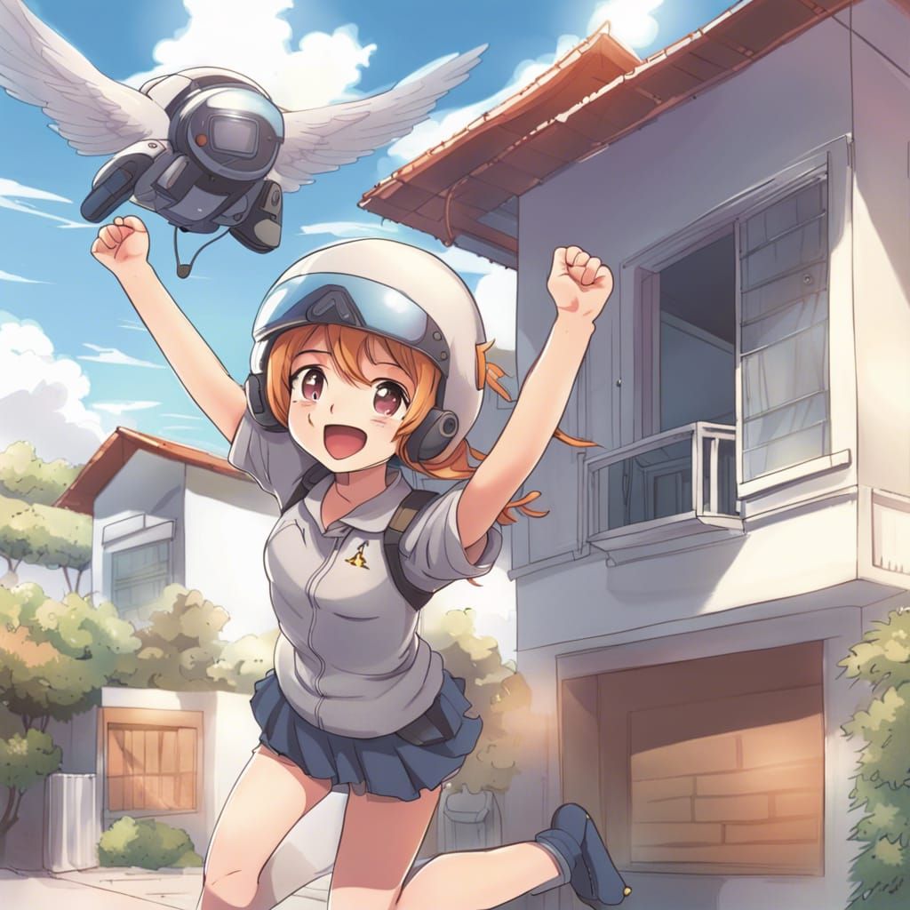 Girl Pretends to Fly: Anime-Inspired Art