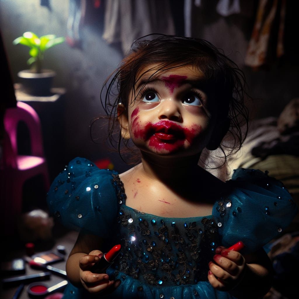 Adorable Girl's Dress-Up Amidst Gritty Detail